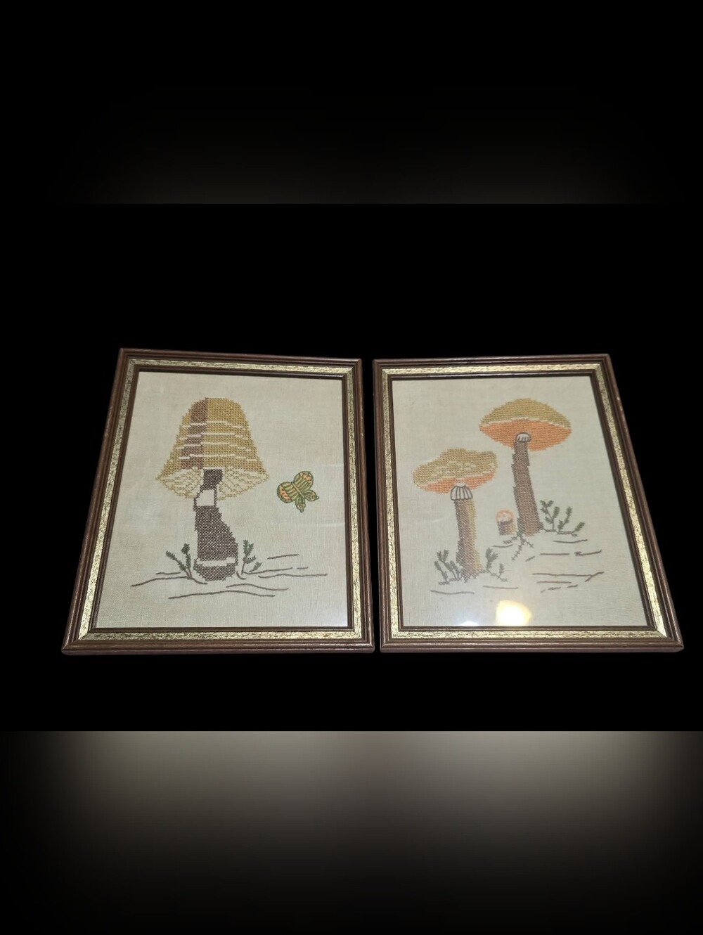 Vintage | Set of Yellow Mushroom Cross-Stitch Wall Art